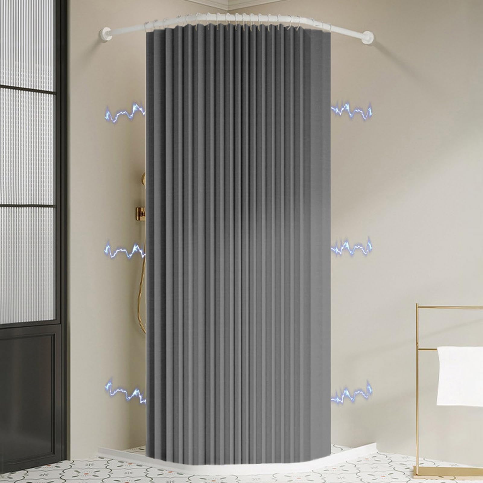 Cortina de ducha plegable impermeable con ganchos, cortina de esquina de tela resistente al moho con imanes, lavable a máquina, cortinas de ducha de baño 280 g/m², gris, 80 x 200 cm