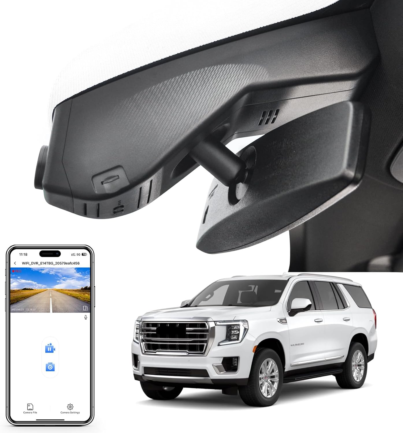 4K Dash Cam Custom fit for GMC Yukon, Yukon XL 2021-2022 (Model B), SLE SLT AT4 Denali, Integrated OEM Look, UHD 2160P Video, WiFi & App, G-Sensor, Loop Recording, Easy to Install, 64GB Card