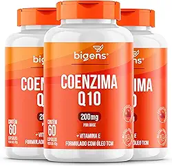 Coenzima Q10 200mg com vitamina E 10mg, alta concentração, 60 cápsulas, Biogens (Kit 3x)