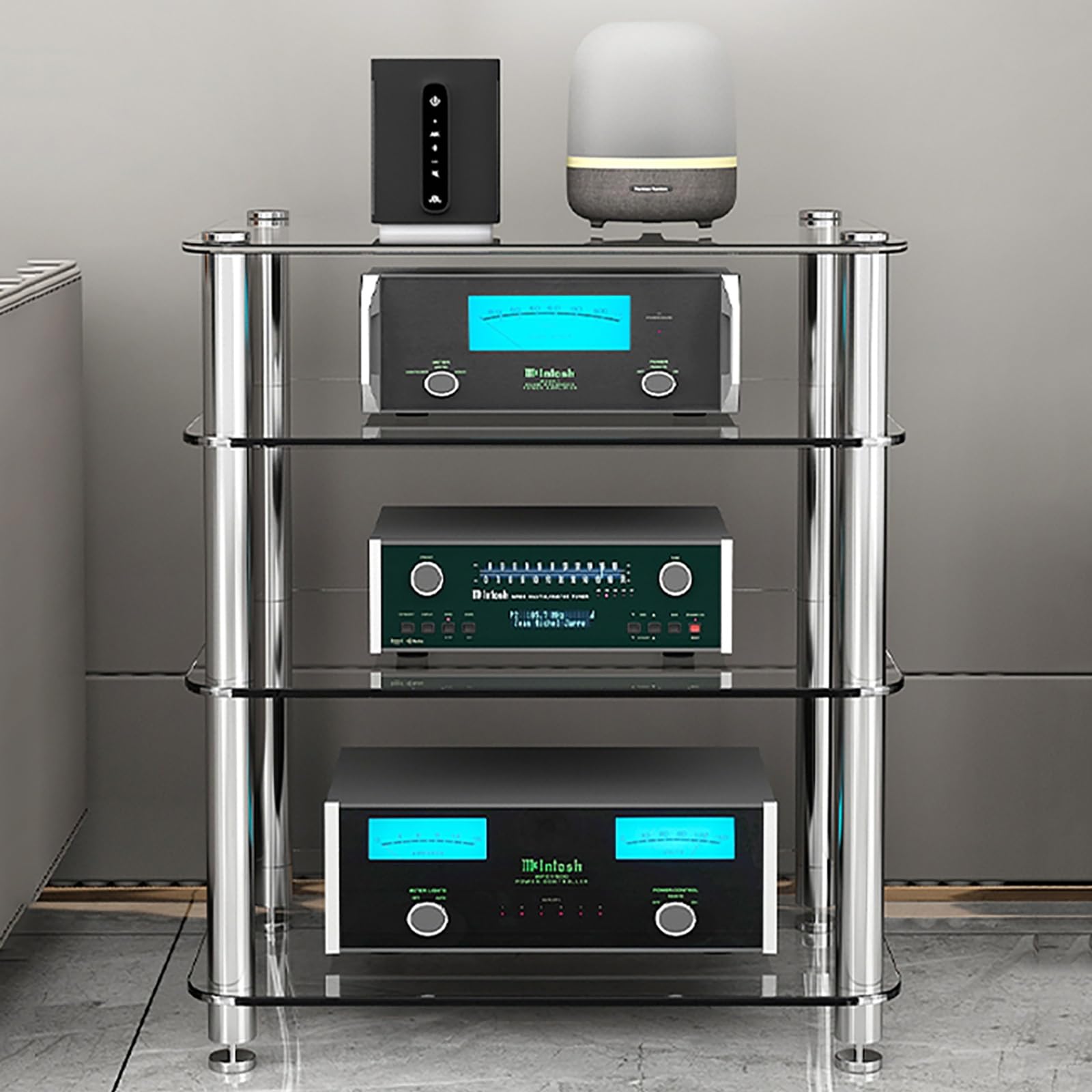 AV-Media-Ständer, Stereo-Regal mit 3 Ablagen, 35,1 cm Höhe, modernes Entertainment-Center für TV-Audio- und Videogeräte, verstellbare Aufbewahrungslösung, schwarzes Finish