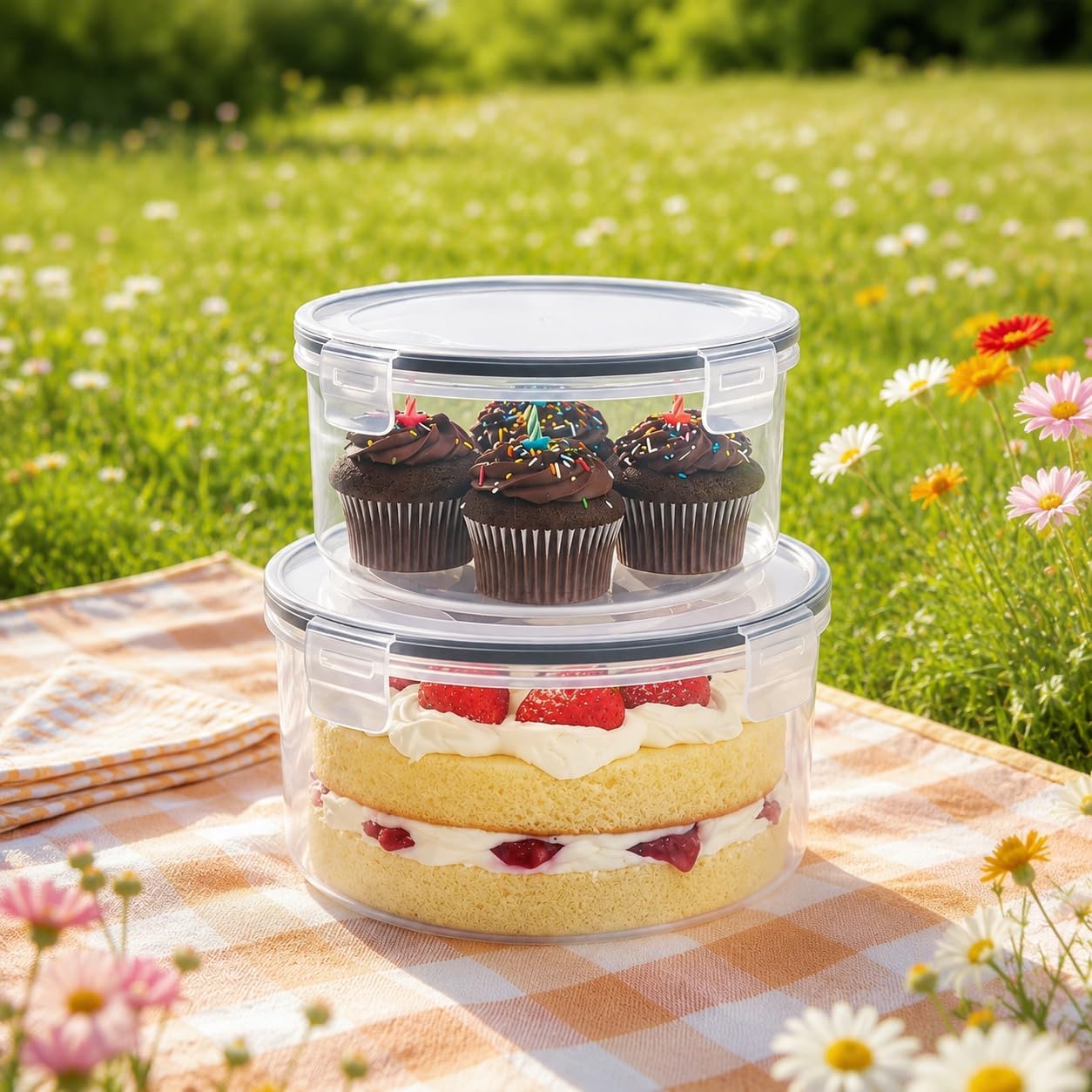 Trifle Bowls with Lids, 2-Pack Clear Plastic Serving Bowl Set, 88 oz 8.5-Inch & 61 oz 7.5-Inch, Large Dessert, Salad and Fruit Bowls for Parties and Potlucks