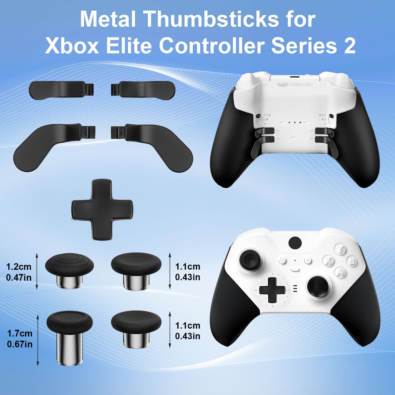 Palillos de metal para Xbox One Elite Series 2, accesorios de control con 6 joysticks, 4 palas, 2 D-Pads, 1 herramienta de ajuste (negro)