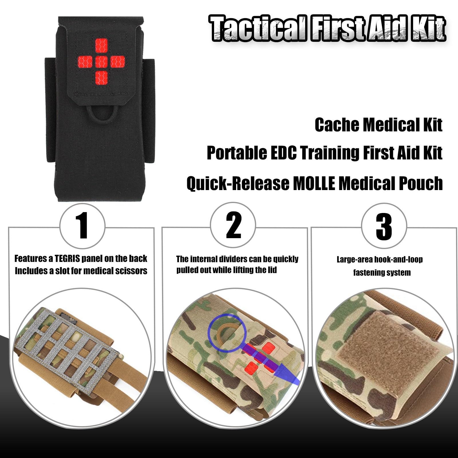 Bolsa Médica Tactics MOLLE, Mini Bolsa Médica IFAK, Kit Compacto de Primeros Auxilios de Acceso Rápido, para Senderismo y Acampada Al Aire Libre