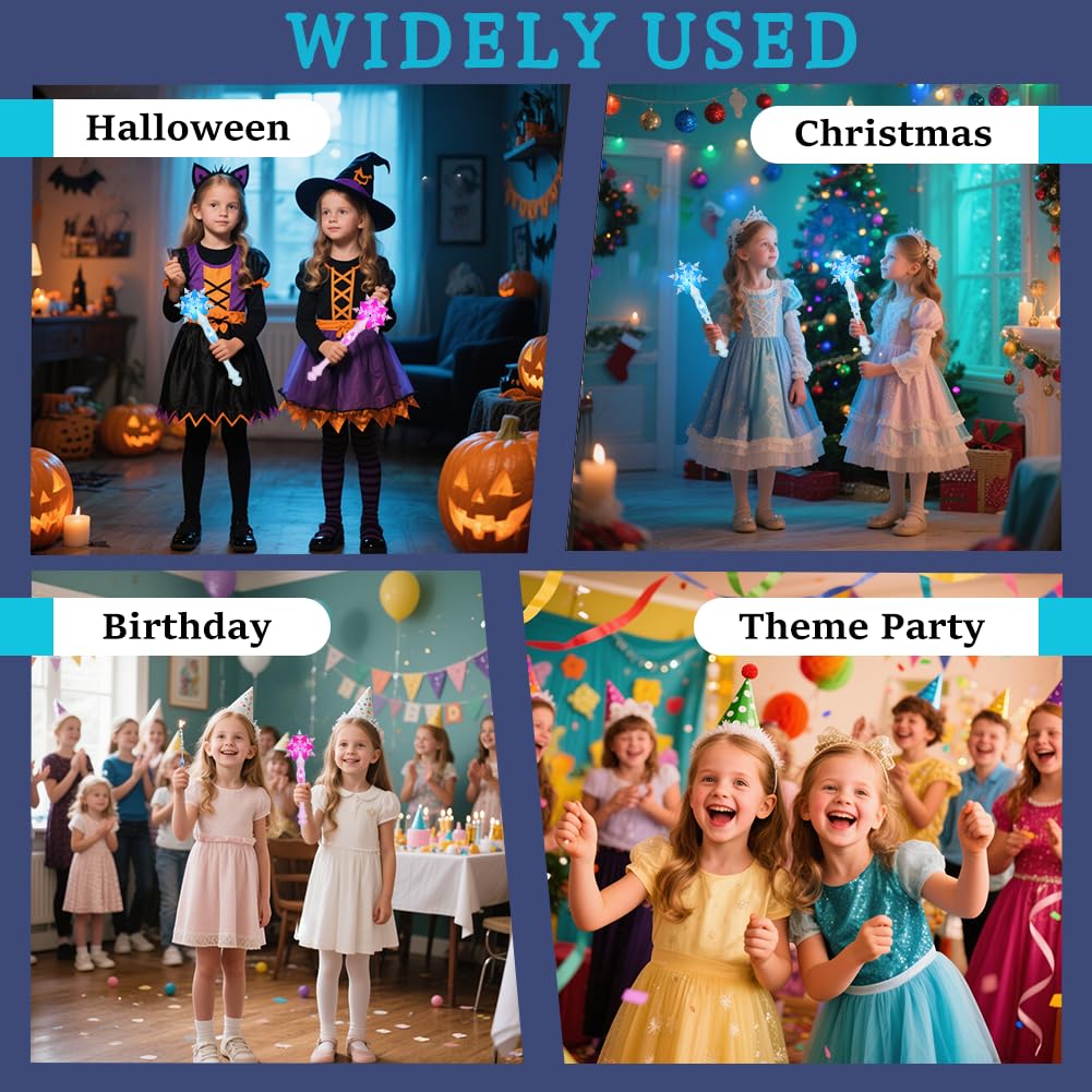 AUYAO Schneeflocke Leuchtend Zauberer Kinder Prinzessinnen Led Zauberstab Kind Magischer Zubehör Mädchen Feen Zauberstab mit Licht und Sound Leuchtzauberstab Prinzessin Cosplay Halloween Karneval-Rosa