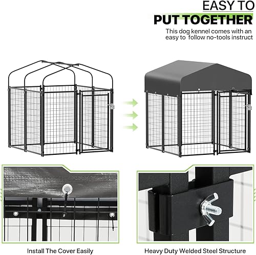 Miniatura 4 de Magshion Perrera y jaula para perros medianospequeños con cubierta impermeable, alambre con cerradura para exteriores, para patio trasero, corralito