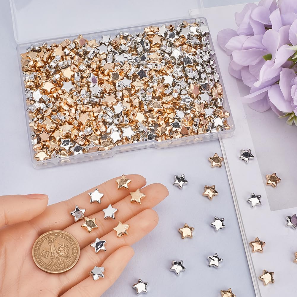 SOFPLATE 1 Box 400pcs Gold Plastic Star Beads Large Gold Star Beads Silver and Golden Five Pointed Stars Button Pentagram Loose Spacers Large Hole Bead for jewellery Making Bracelets women Necklaces D - Image 3