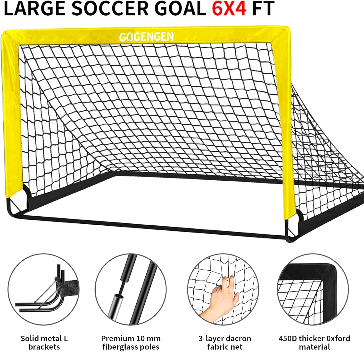 Soccer Goal, 2 of 6x4 Soccer Goals for Backyard with Soccer Net, Soccer Ball, Target, Cones, Soccer Training Equipment for Toddler Kids Youth