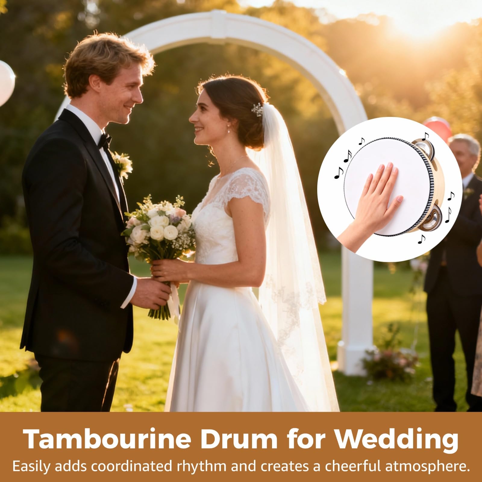 Ręczne bębny tamburynowe, 12 szt., 10 cm, białe drewniane instrumenty muzyczne z metalowymi dzwonkami, puste do samodzielnego personalizacji, na wesela, imprezy, zajęcia kościelne, gry