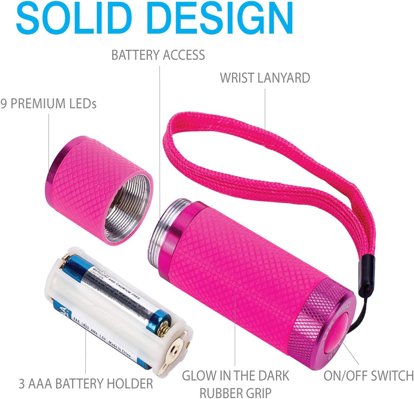 LUX-PRO LP395 Gels Glow in Dark 9 LED Flashlight (Pink, Green, Teal) - - 