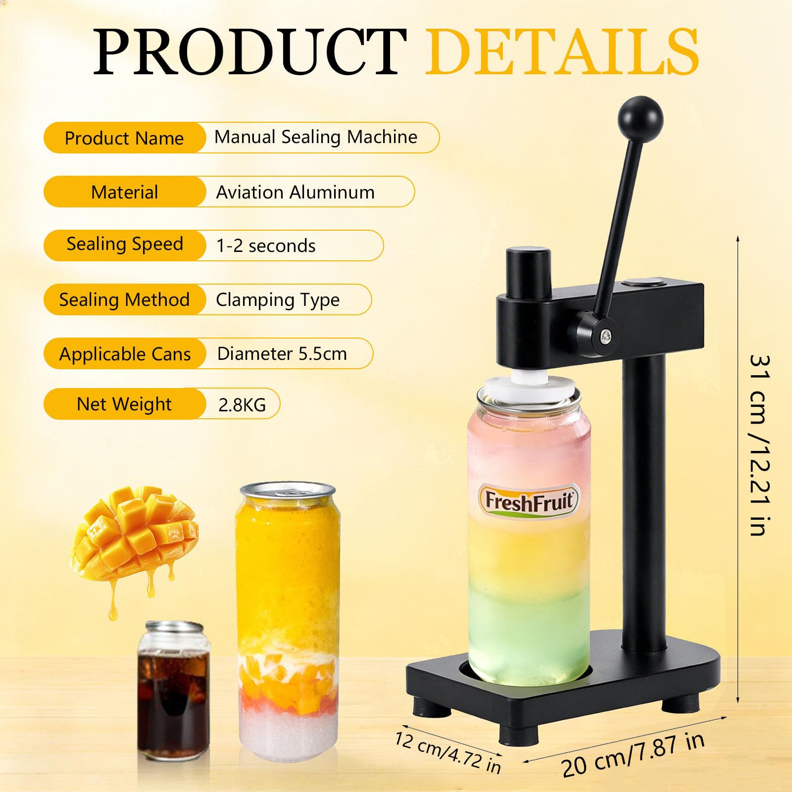 Becherversiegelung mit 100 Dosen, Universal 250-700 ml, Einpresse, starke Dichtung, Anti-Überlauf, rostfreies Metall für Zuhause und gewerbliche Konserven