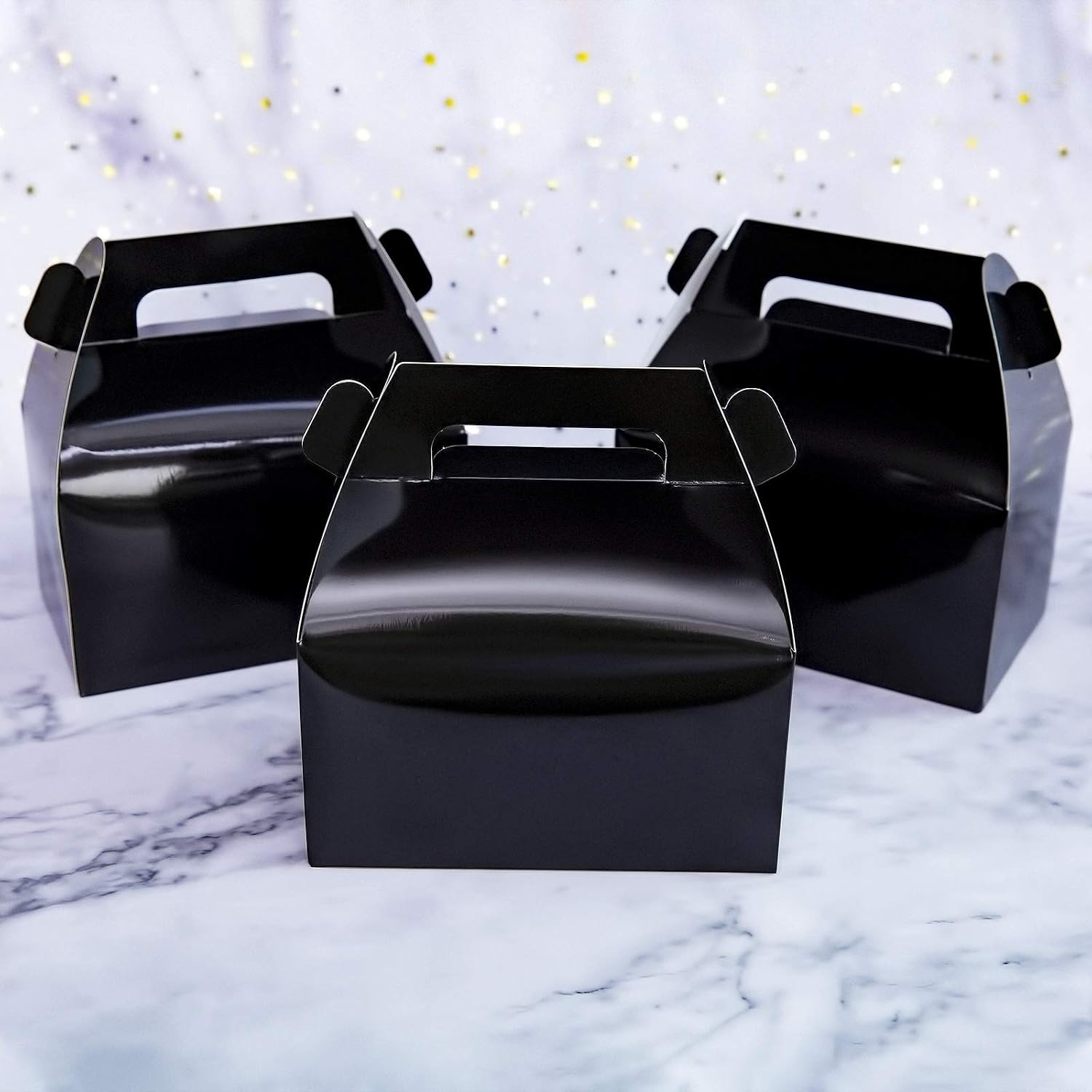 ONE MORE 25-Pack Gable Candy Treat Boxes,Small Black Goodie Gift Boxes for Halloween and Birthday Party Favors Box 6.2 x 3.5 x 3.5 inch