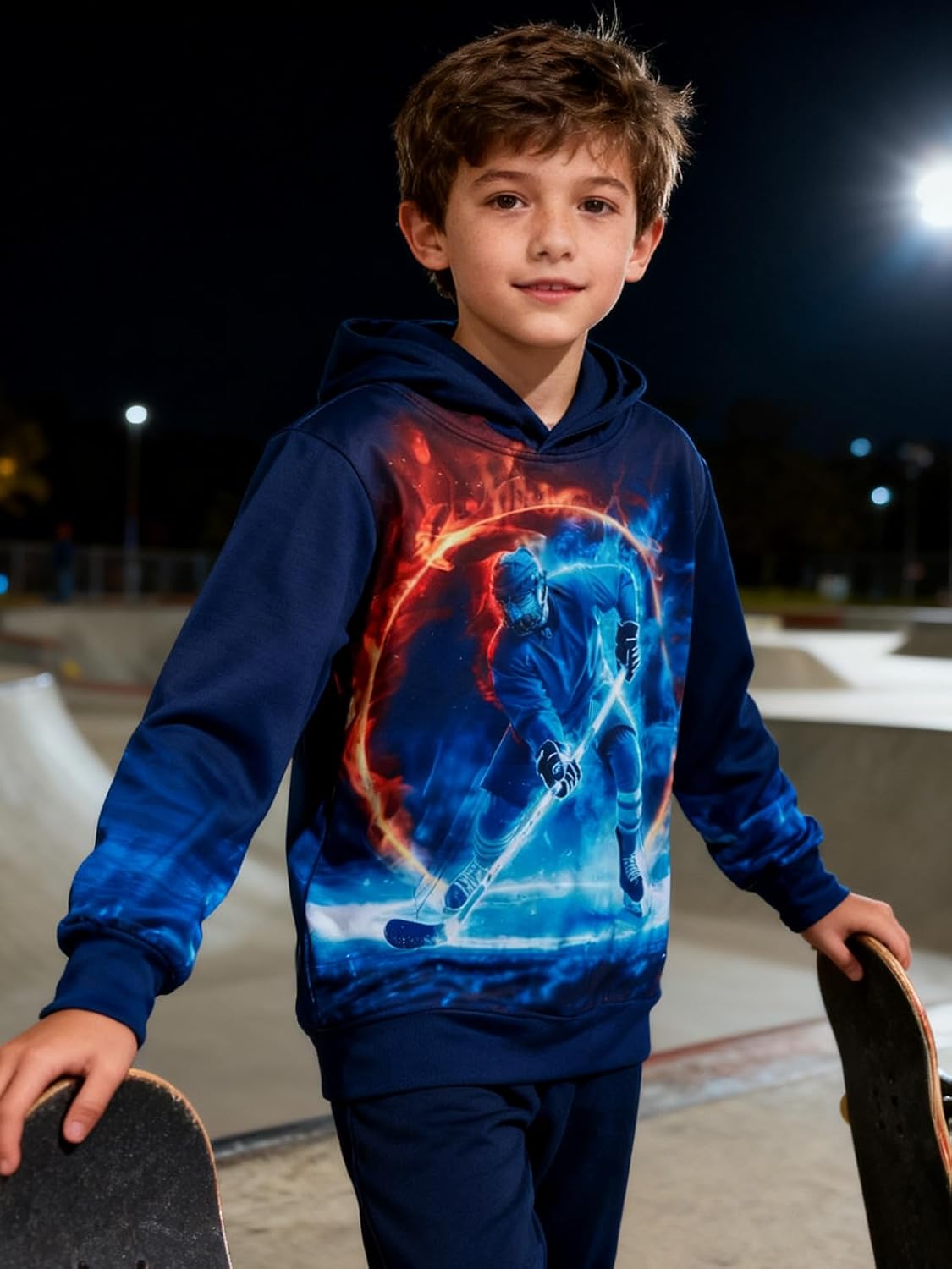Funnycokid Boys Hoodies Kids Sweatshirt Warm Youth Print Girls Hooded Clothes with Pocket 6-16 Years