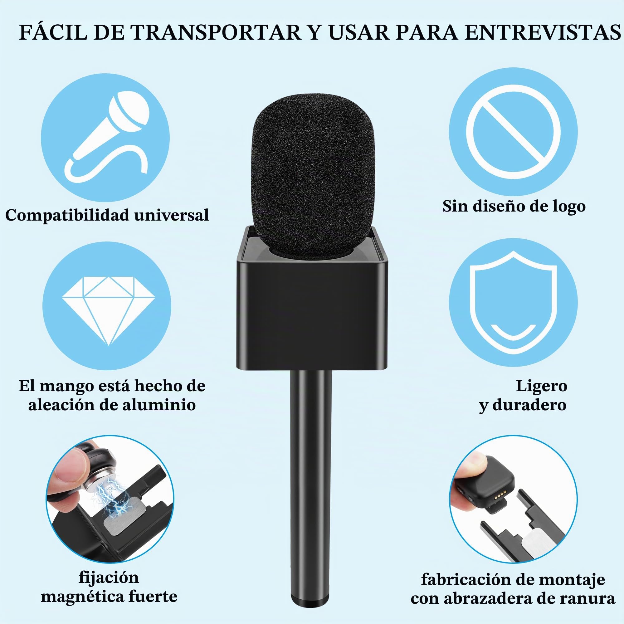 Geekria for Creators Mic Handle Mango de micrófono para DJI Mic 3, compatible con Hollyland Lark M2S, Rode Wireless GO Lavalier Mic, Soporte magnético de micrófono con 3 filtros anti-pop