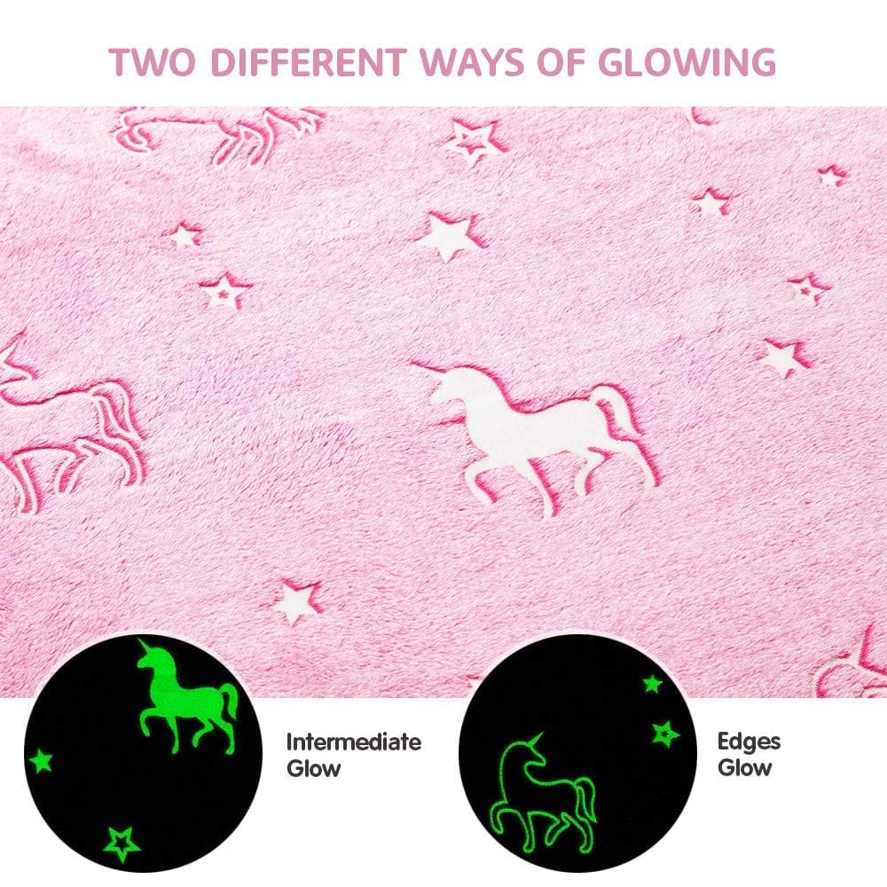 W2S Glow in The Dark Blanket for Kids, Light Weight Soft Cozy All Weather Blankets for 1-10 Years Old Toddlers, Baby. Size : 120CM X 180CM.(Blanket-Pink-Unicorn) 2