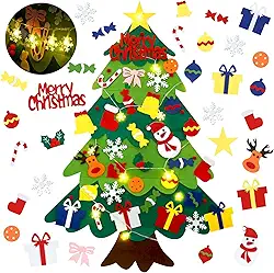 Árvore de Natal de feltro DIY para crianças, 9 m com 32 enfeites destacáveis, decoração de Natal