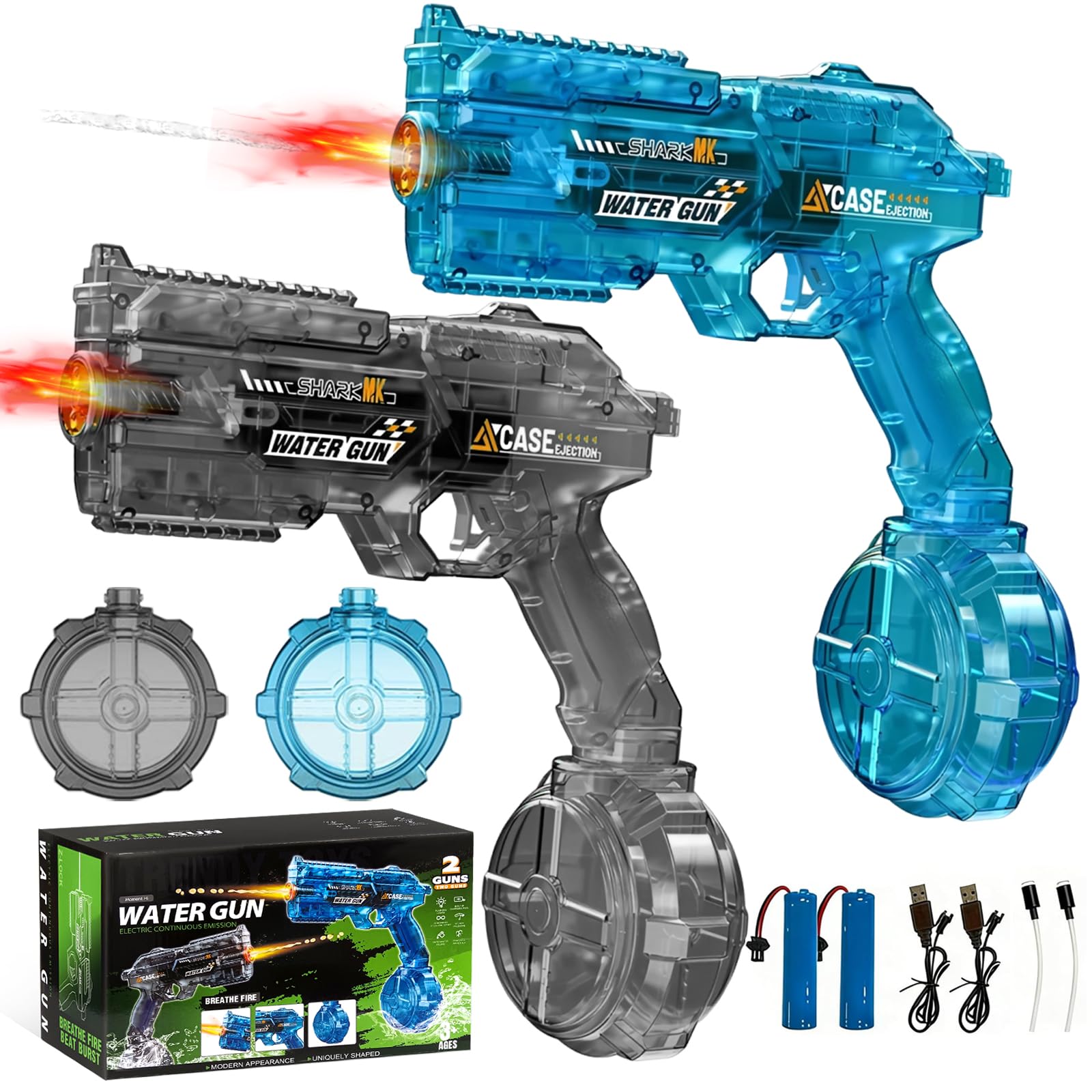 2PCS Electric Water Gun,Automatic Squirt Water Pistol,Rechargeable Water Pistol With Realistic Muzzle Flash,Long Range Motorized Water Guns,Summer Outdoor Pool Beach Party Toys For Boys Girls & Adults