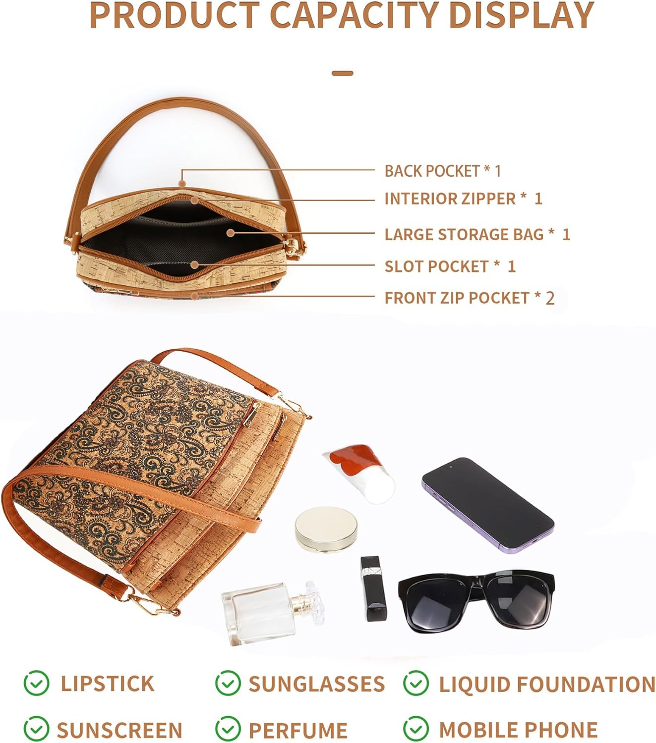 Natural cork shoulder bag handbag vintage crossbody shoulder bag - Image 6