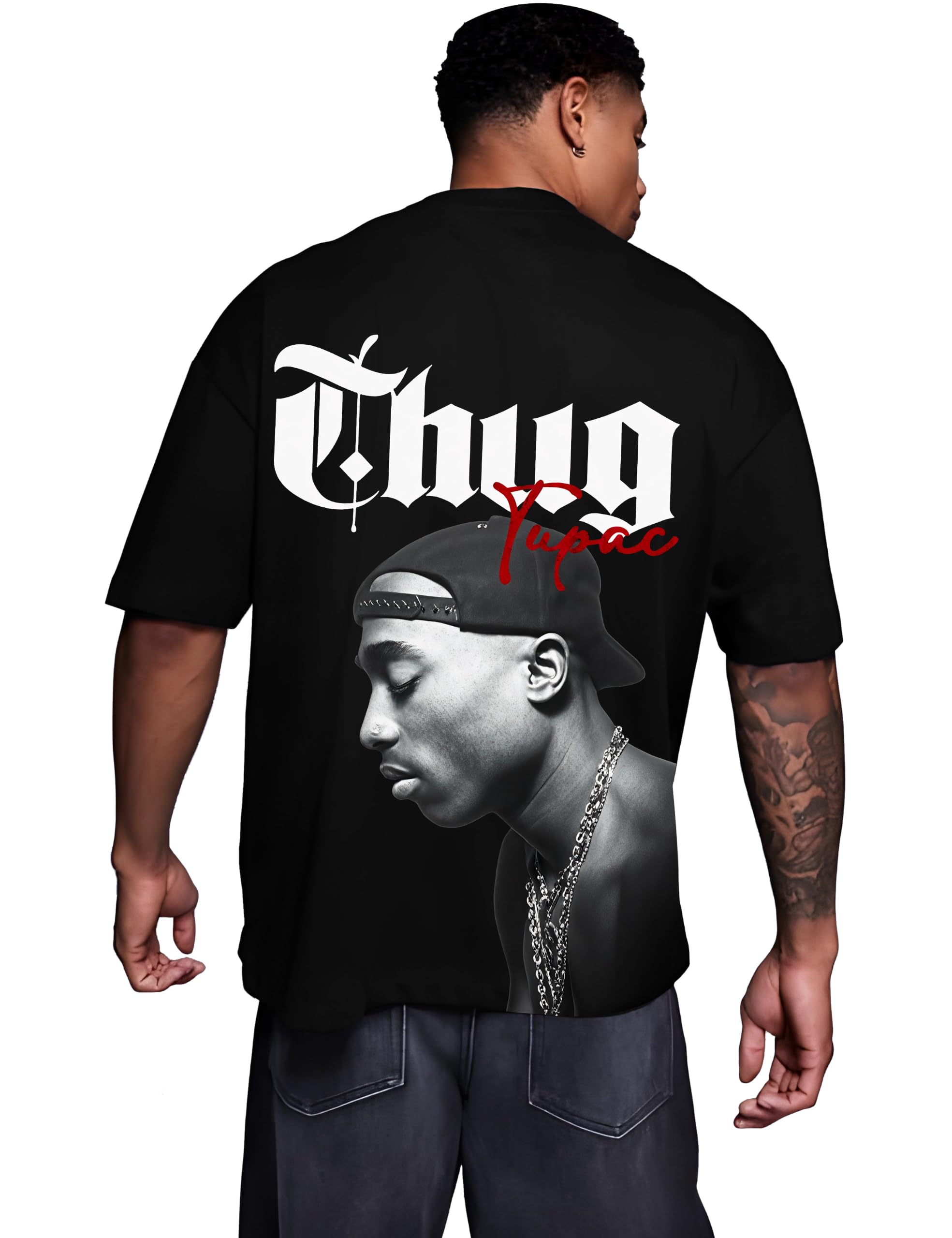 Tupac Thug Graphic Oversized Black T-Shirt,“Thug Tupac” Graphic Print | Hip-Hop & Casual Wear