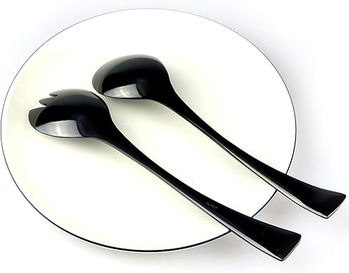 Miniatura 4 de Juego de 4 tenedores y cucharas de ensalada de acero inoxidable 1810 para pulir color negro