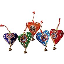 Rastogi Handicrafts Set of 5 Multi Colored Elephant,Bird,Camel,Heart,Bell,Umbrella Festival Decorative Collectible Fabric Animals Or (Hearts)