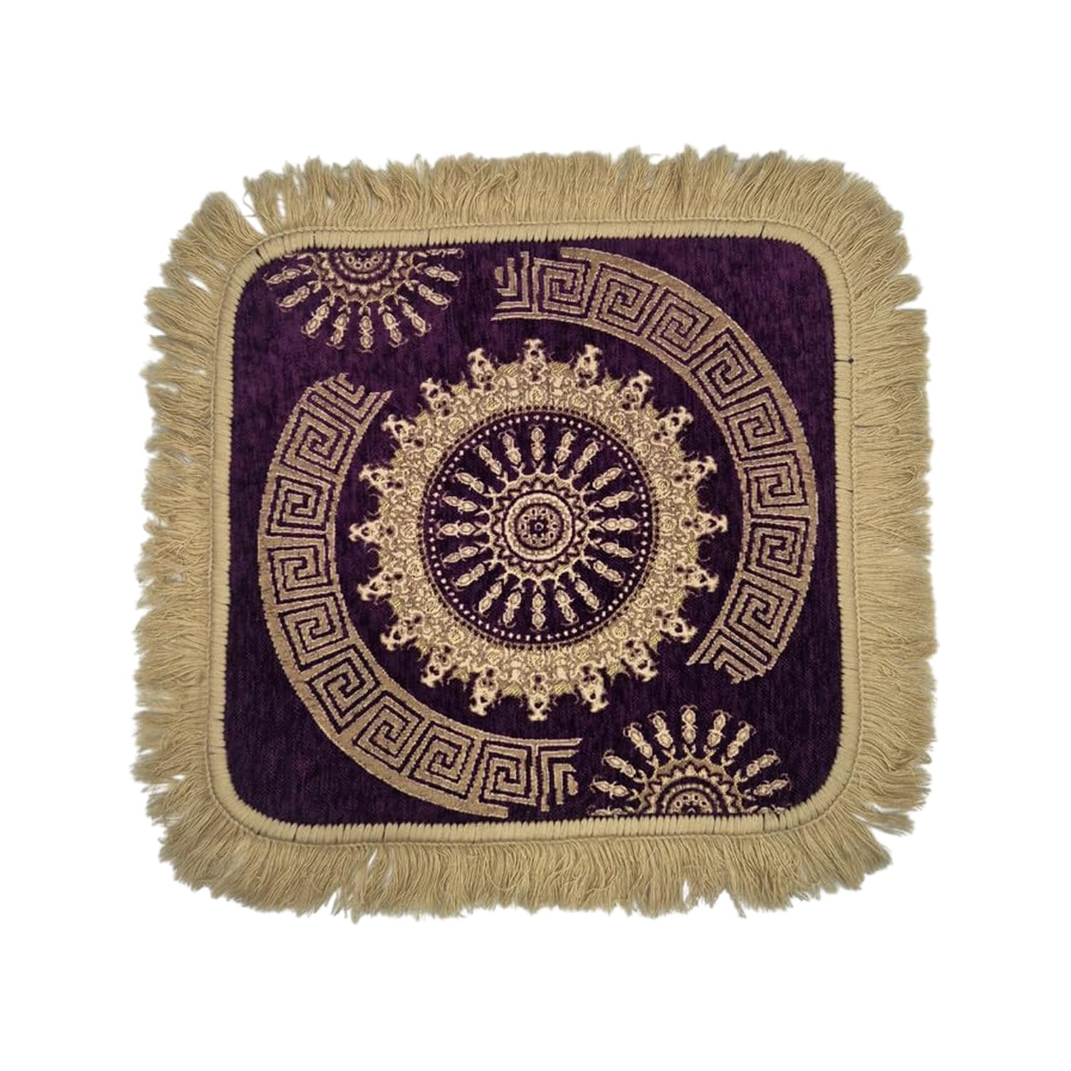 Soft Chenille Prayer Mat | 1.5x1.5 Feet Traditional Central Sun Mandala Design Pooja Aasan | Multipurpose Square Rug Meditation, Yoga, Puja Room & Home Décor (Pack of 4, Purple)-image-7