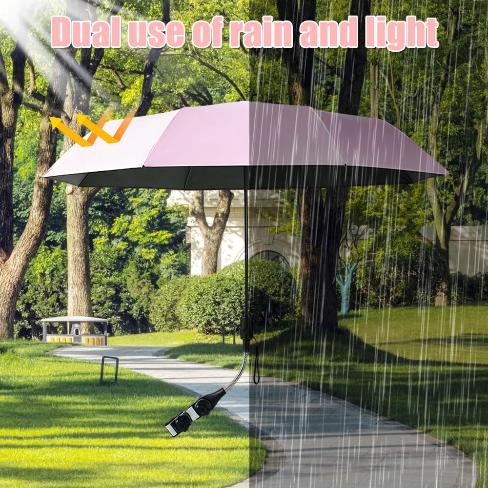 Universal Sonnenschirm für Kinderwagen UV Schut, UPF 50+ Sonnenschutz Regenschirm mit 360° Flexibler Universalhalterung, 96 cm Kinderwagen Regenschirm für Kinderwagen und Buggy, Rosa