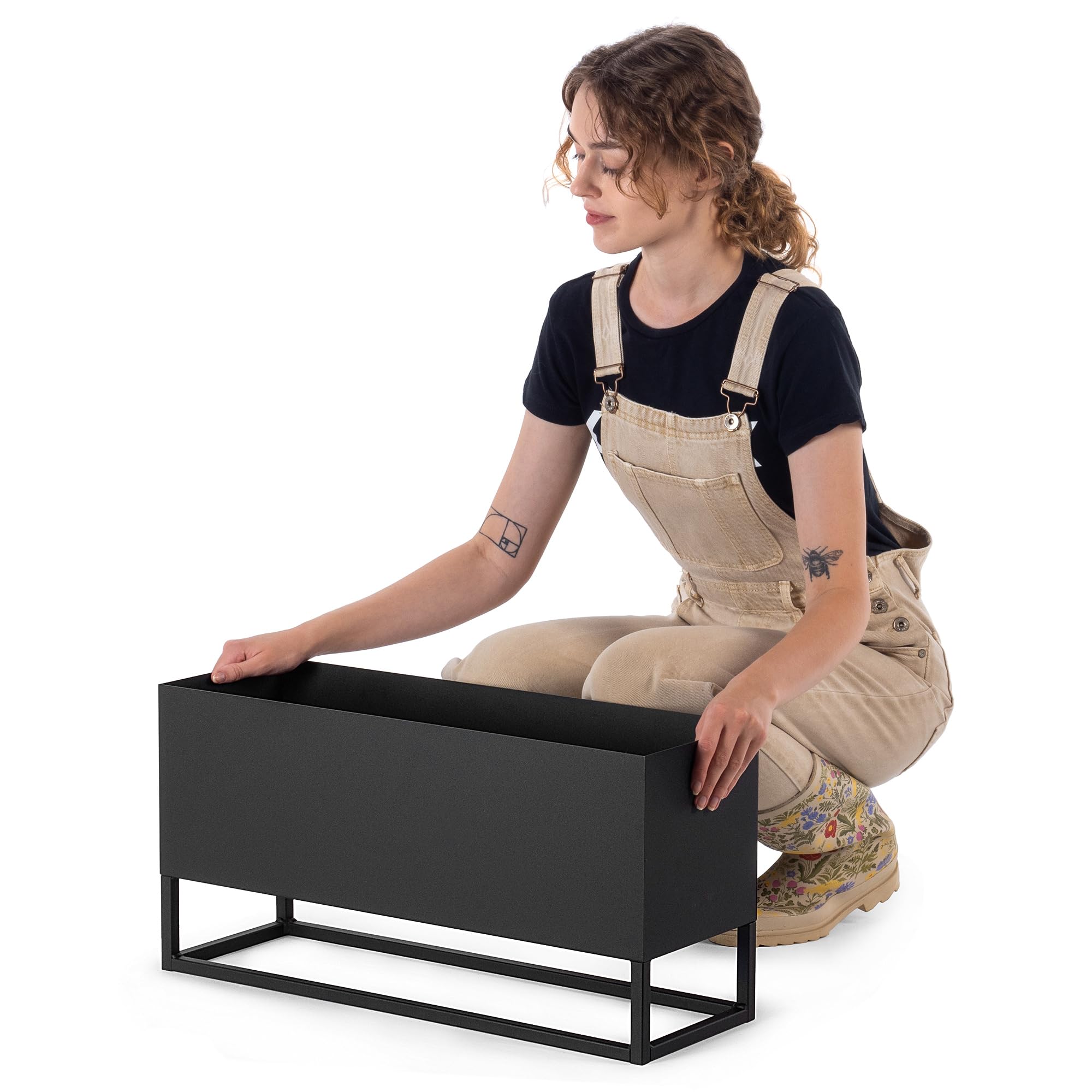 KADAX Fioriera Larga con Palo in Acciaio Nero Supporto per Fiori da Interno ed Esterno Porta Vaso per Aiuola (Altezza: 30 cm)