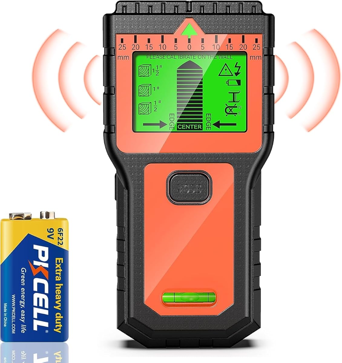 Leitungssuchgerät - Multifunktionaler Stud Finder mit LCD-Display & Audio-Alarm, Kabel- und Metallsucher für Holz, AC-Leitungen, Bolzen, Rohre & Balken (Orange)