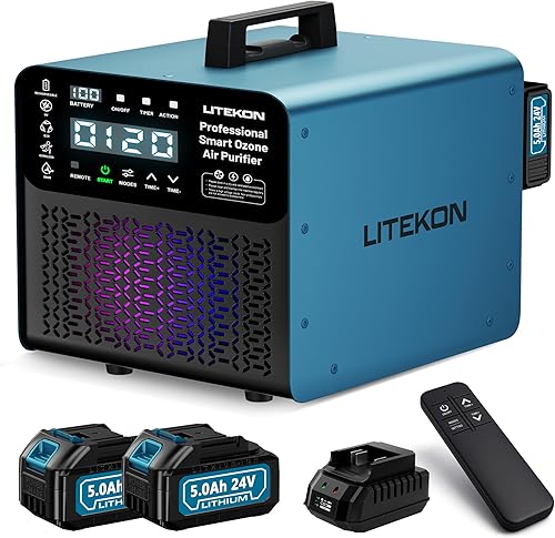 Purificador de aire de ozono 80,000 mgh, evacuación de seguridad de 10s, control electrónico de precisión, 4.0 horas de larga duración con batería