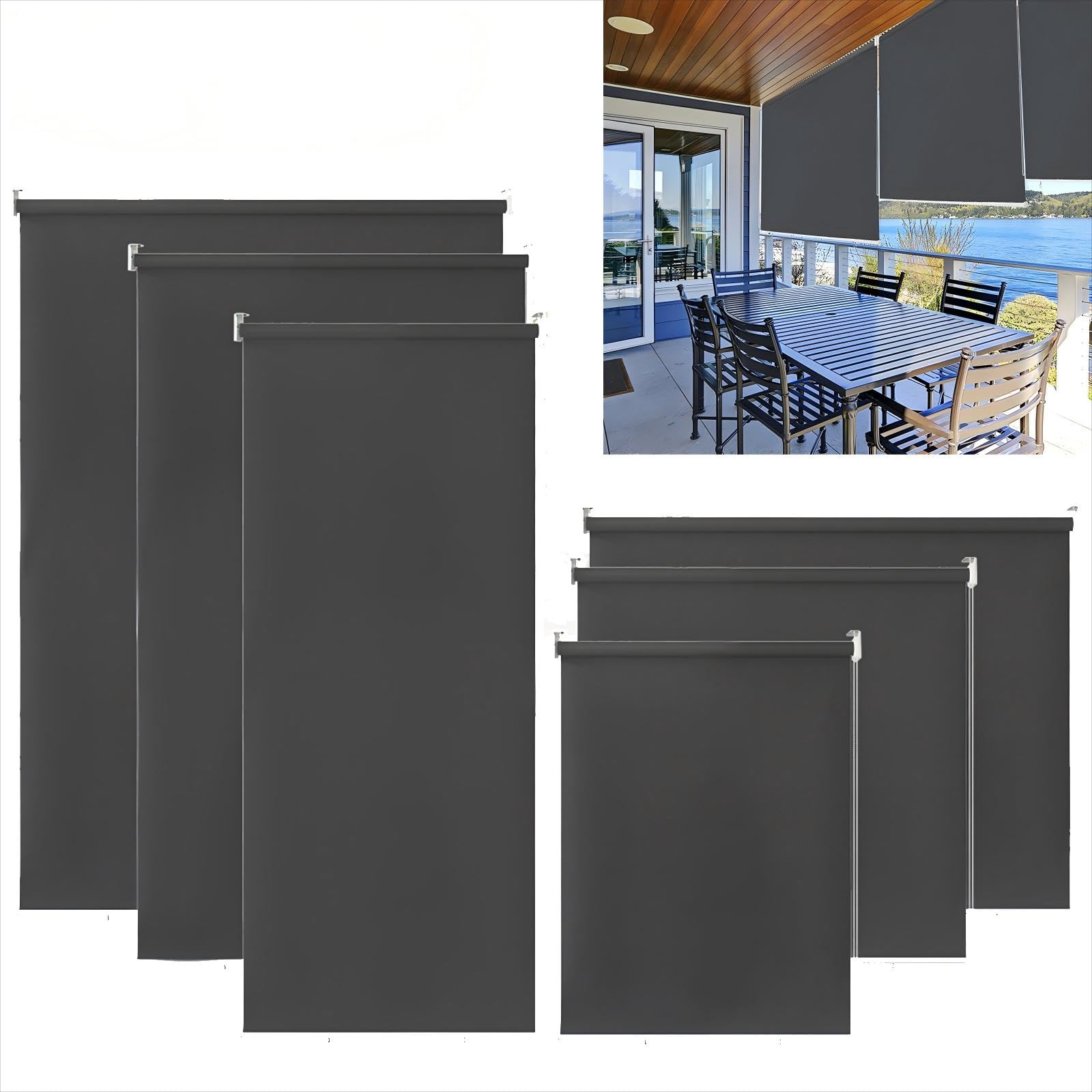 Verdunklungsrollo Außenrollo Senkrechtmarkise Rollo Sichtschutz Wasserfest Balkonrollo für Balkon Terrasse,180 x 240 cm- Anthrazit