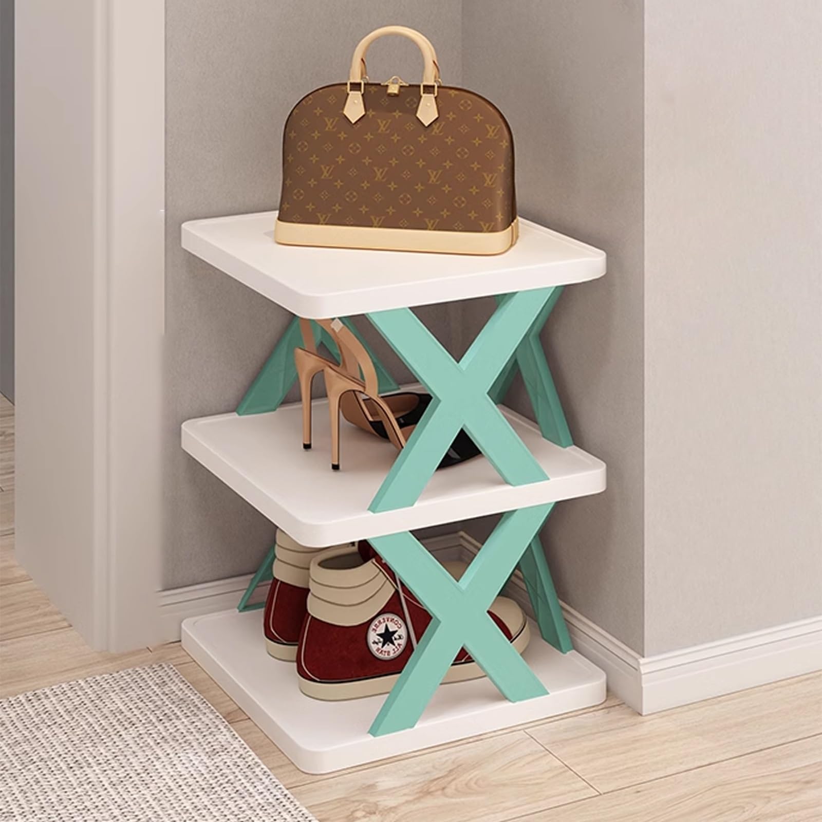 SVFOEBJM Tall Shoe Rack, Shoes Rack for Entrance, Multi-Layer Stackable Shoe Rack, Foldable Shoe Rack, Narrow Shoe Rack for Space Saving Shoe Storage, DIY Combination, Toolless Installation