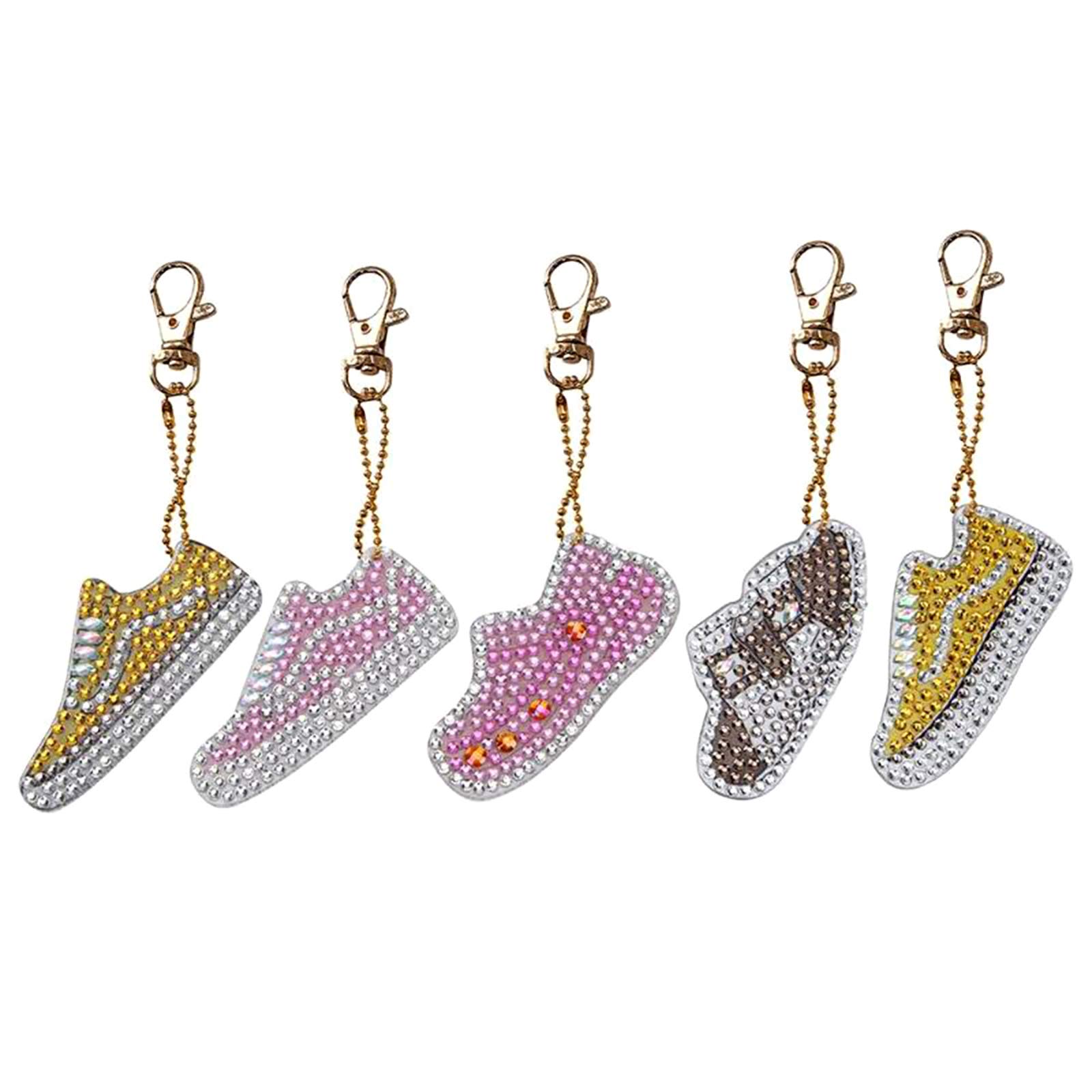 Haokaini 5 Pieces DIY Diamond Painting Keychains 5D Full Drill Diamond Key Chains Kit Shoes/Mandala Shape Keyring Pendant for Phone Charm Bag Keyring