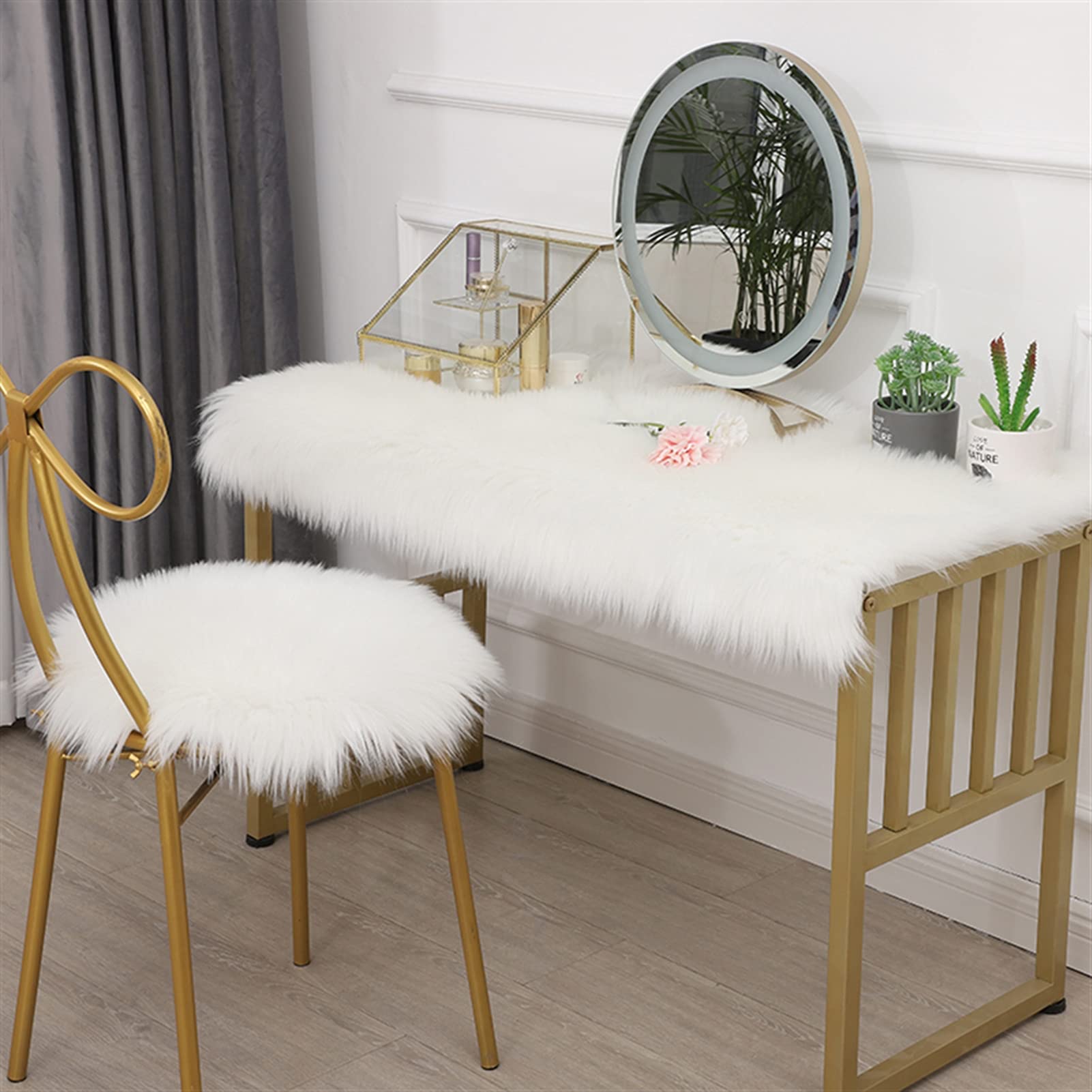 Lifup Soft Fluffy Faux Fur Cover for Chair Couch Sofa Table Floor, Plush Faux Sheepskin Area Rug for Bedroom Living Room White 2 15.7"x 19.7" 40x50cm