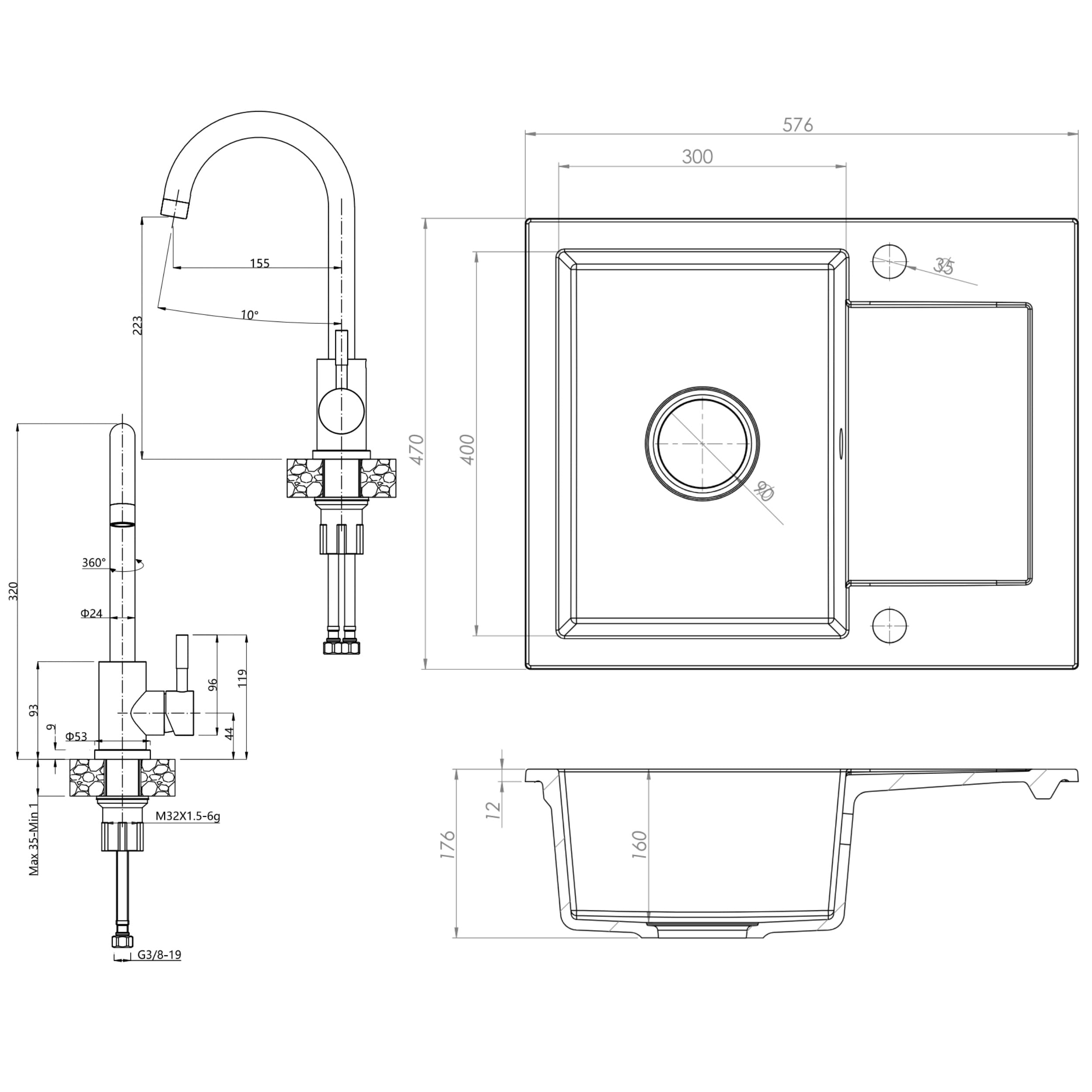 SINK QUALITY zlewozmywak granitowy beżowy z armaturą 58 x 47 - zlewozmywak z syfonem i środkiem impregnującym - zlewozmywak kuchenny beżowy z ociekaczem do szafki pod umywalkę 50