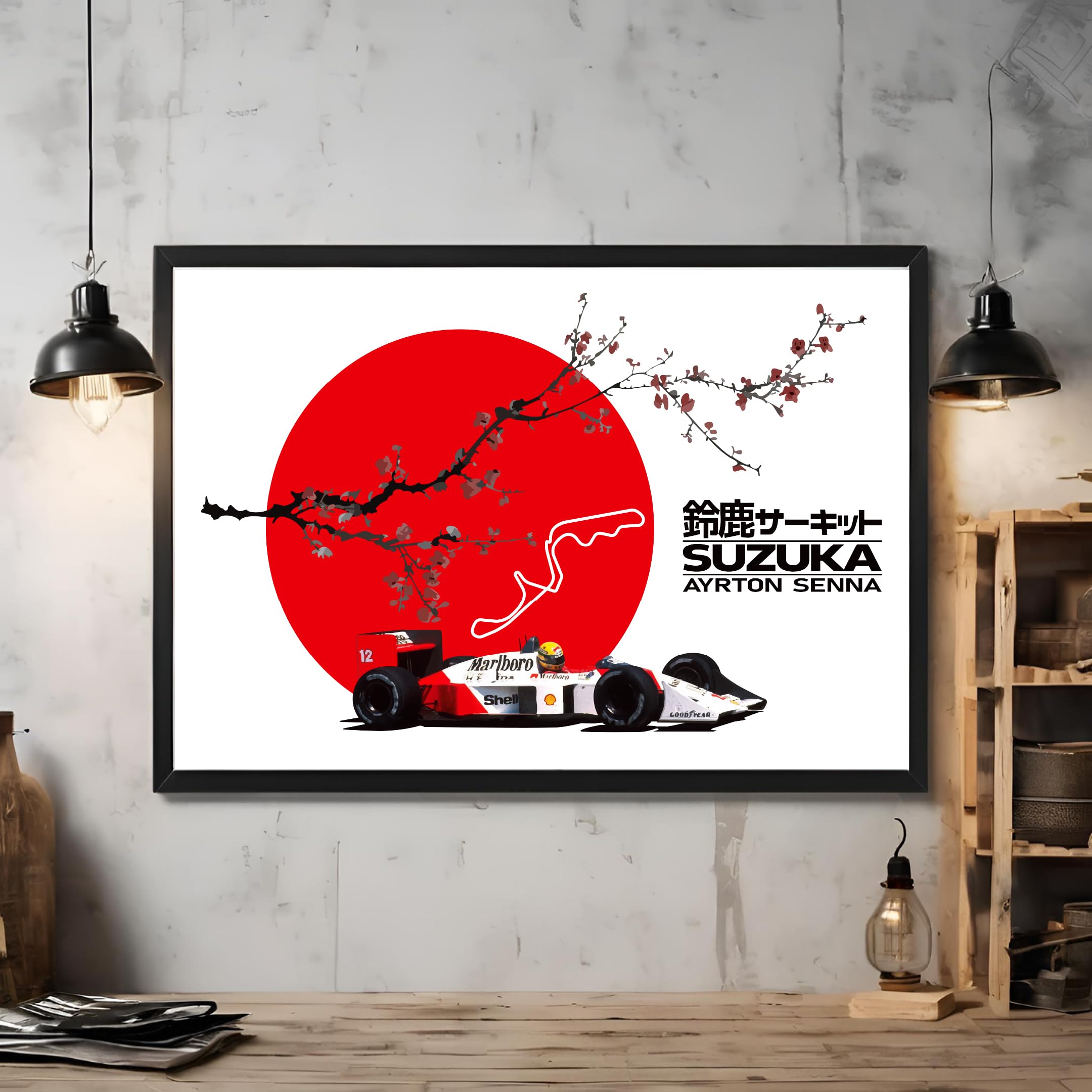 Amazon.com: Ayrton Senna Suzuka Poster | Japanese Rising Sun Wall