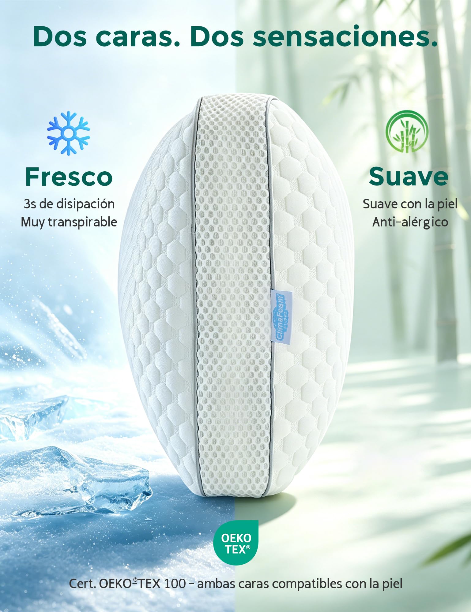APSMILE Almohada Viscoelástica 50x75 cm - Espuma Memory Foam Triturada Ajustable y Adaptable para Cuello - Funda Fría y Transpirable - Ergonómica y Termorreguladora - Hipoalergénica Lavable