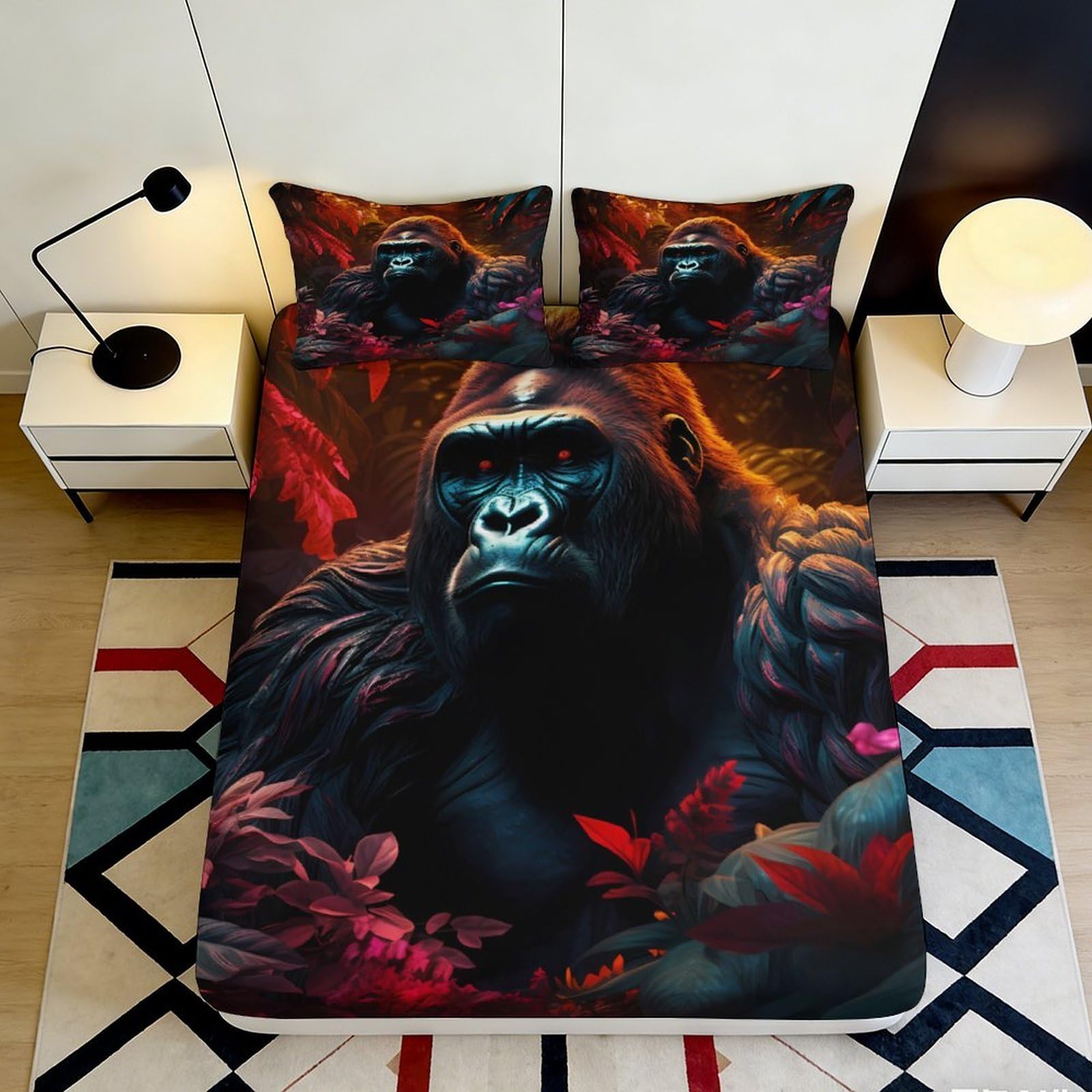 3D Printed Gorilla Jungle Fitted Sheet Microfiber Anti-Slip Bed Cover for Bedroom Decor Mattress Protection 180x200x25cm