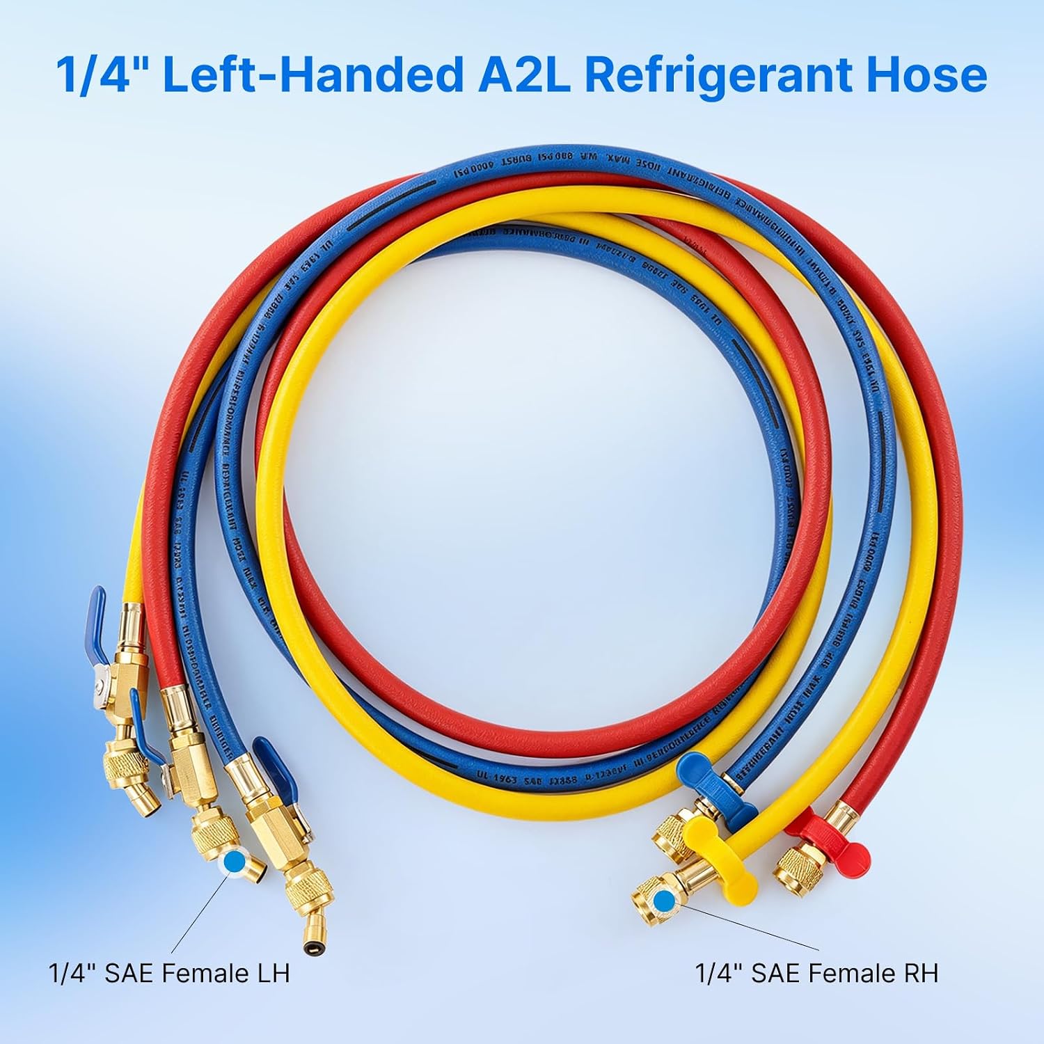 A2L Refrigerant Hose Set with Ball Valve, 1/4" Left-Handed AC Charging Hose
