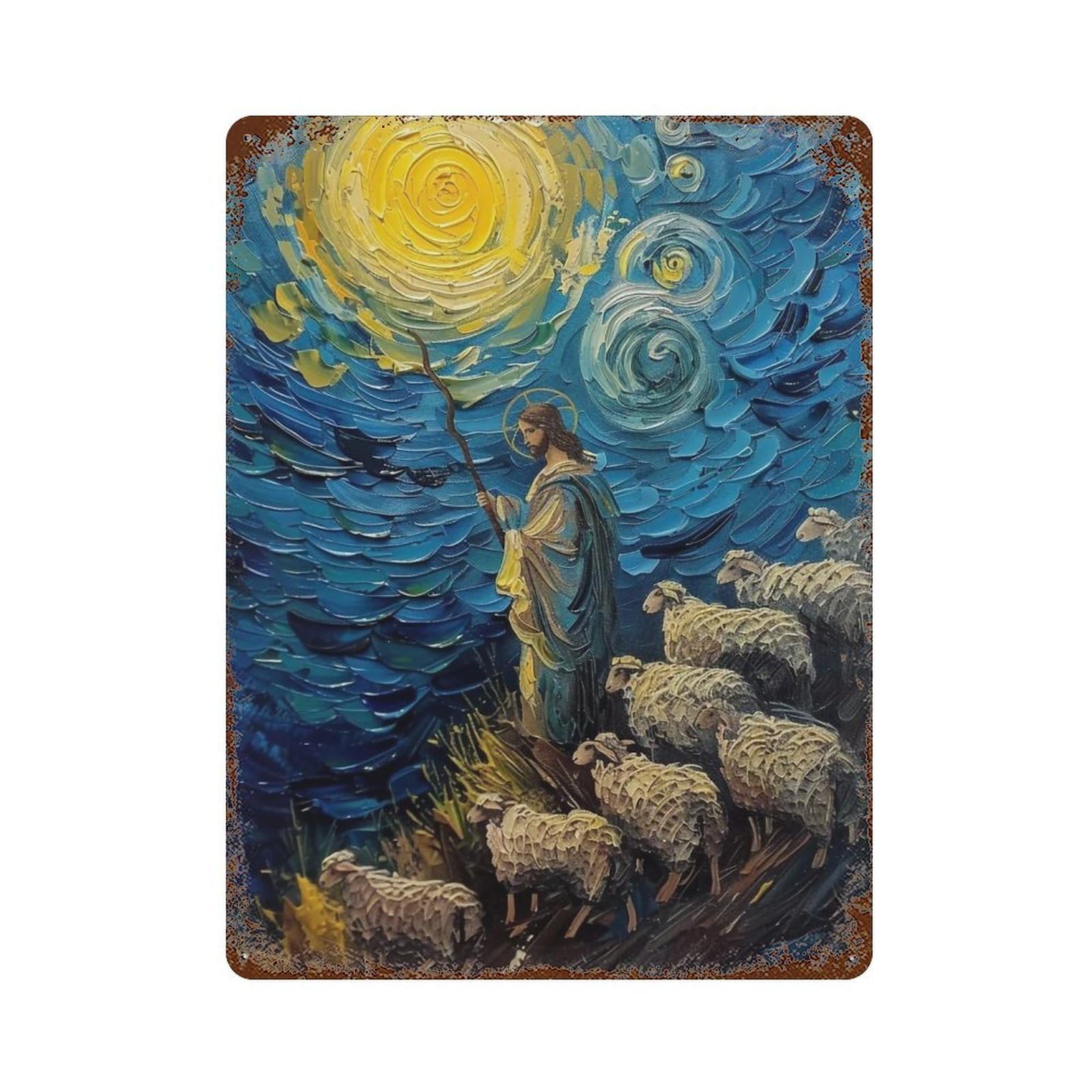 YHGERTKU Starry Night Shepherd 01 Wall Art Retro Iron Vintage Metal Tin Sign Poster Modern Decor for Living Rooms Gift 40x30cm