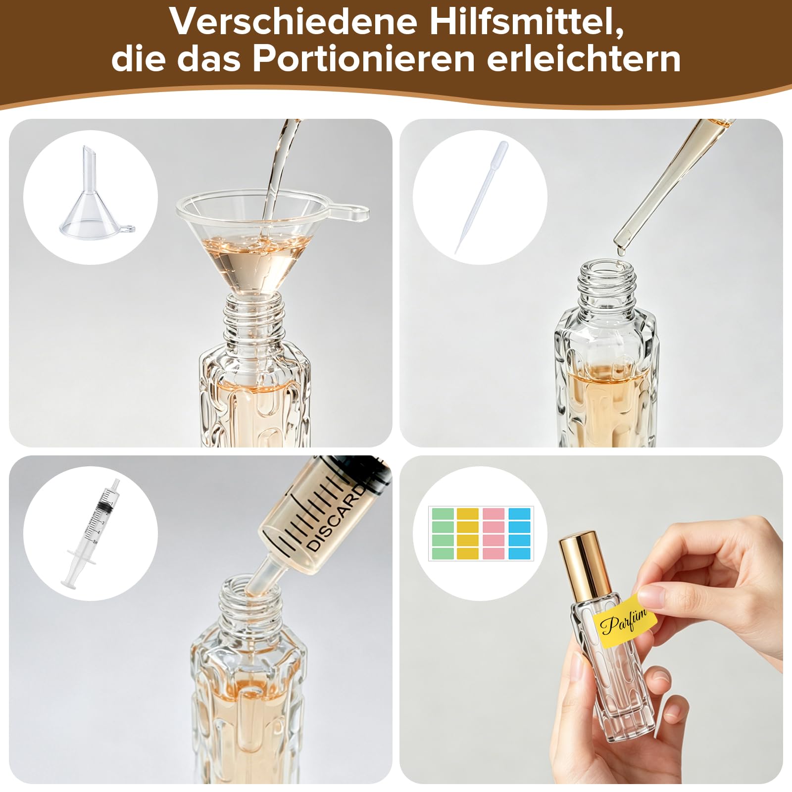 8 perfum podróżnych w sprayu, 10 ml, pusta szklana butelka na perfumy | Przenośny atomizer do torby z kroplomierzem i lejkiem, wsuwany do torebki, kieszeni lub portfela