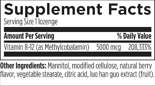 Miniatura 3 de Designs for Health Pastillas de vitamina B12 - 5000 mcg B12 metilcobalamina metil B12 - Suplementos veganos de vitamina B12 - Sin OMG sabor a bayas