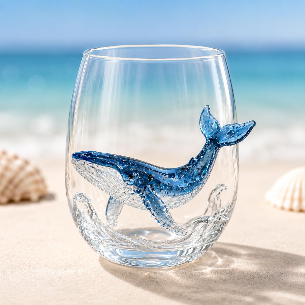 pluffy Artisanal Blue Ringed Octopus Glassware, 3D Ocean Animal Artisan Glassware Collection for Fresher Sips (Whale)