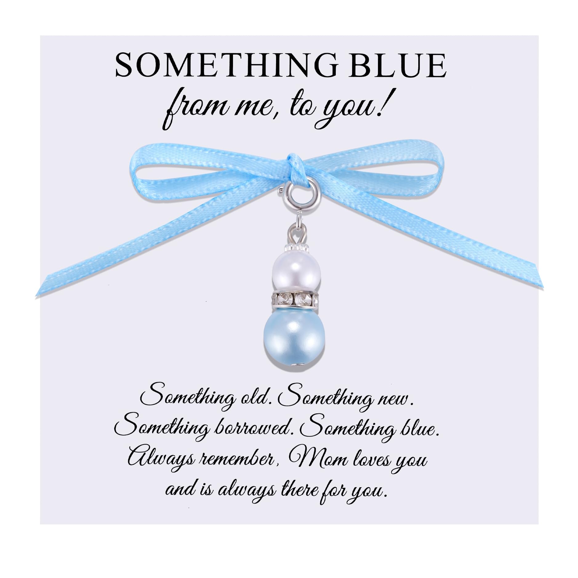 Ukodnus Something Blue Wedding Charm for Bride, Bridal Bouquet Accessory with Blue Pearl, Daughter Gift from Mom or Parents, Bridal Shower Gift, Bachelorette Party Idea