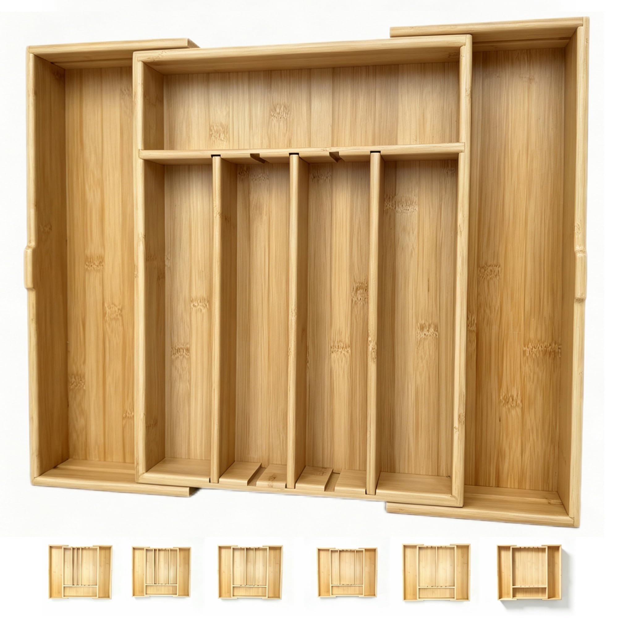 STS SELECTED Bamboo Expandable Drawer Silverware Organizer (12.6-20.5")