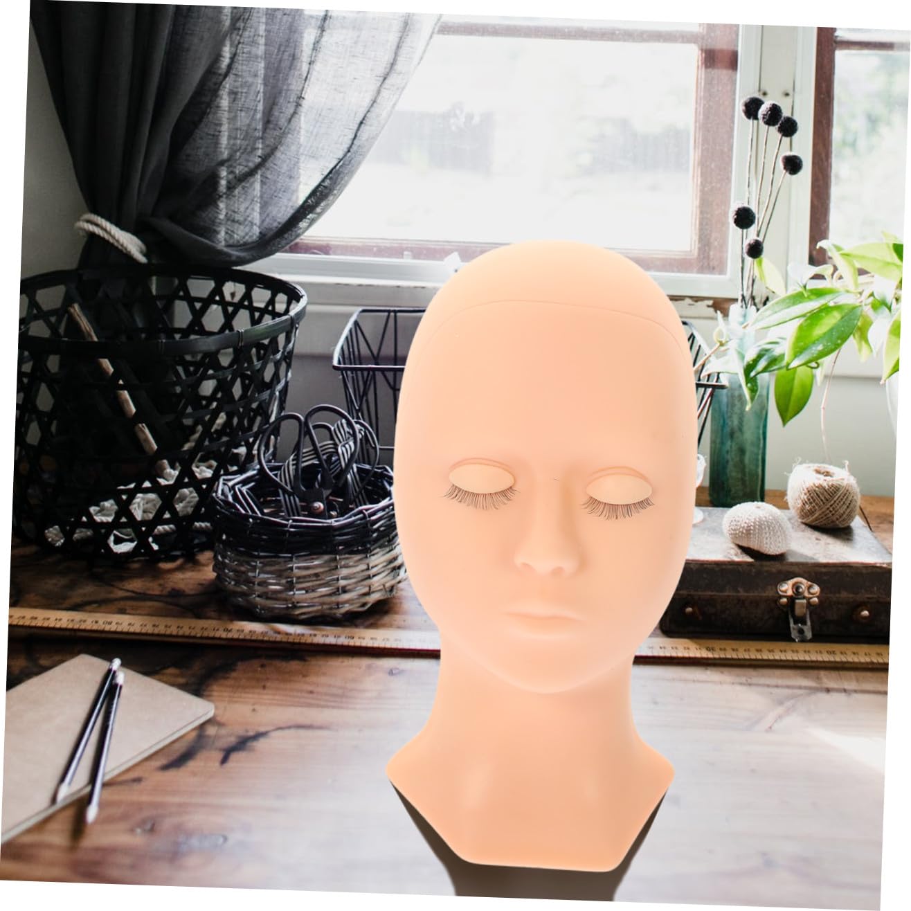 Mikikit Wimpern und Wiederverwendbarer Kopfform Übungskopf Silikon mit Abnehmbarem Augenlid für Gesichts Massage und Individuelles Training