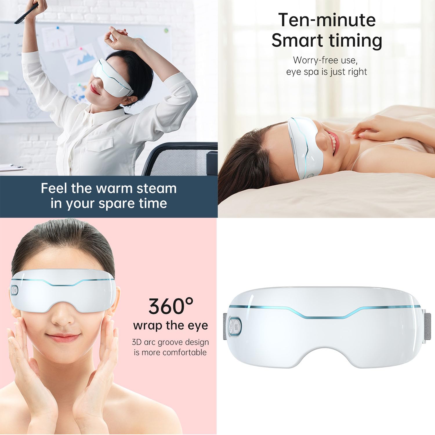 Kingm Eye Steamer for Dry Eye,Portable Warm Compress for Eyelid with 2 Levels Adjustable Steam，with Heated and Warm，Relieves Dry Eyes, Stye, and Puffiness, Dark Circles (1200mAh)