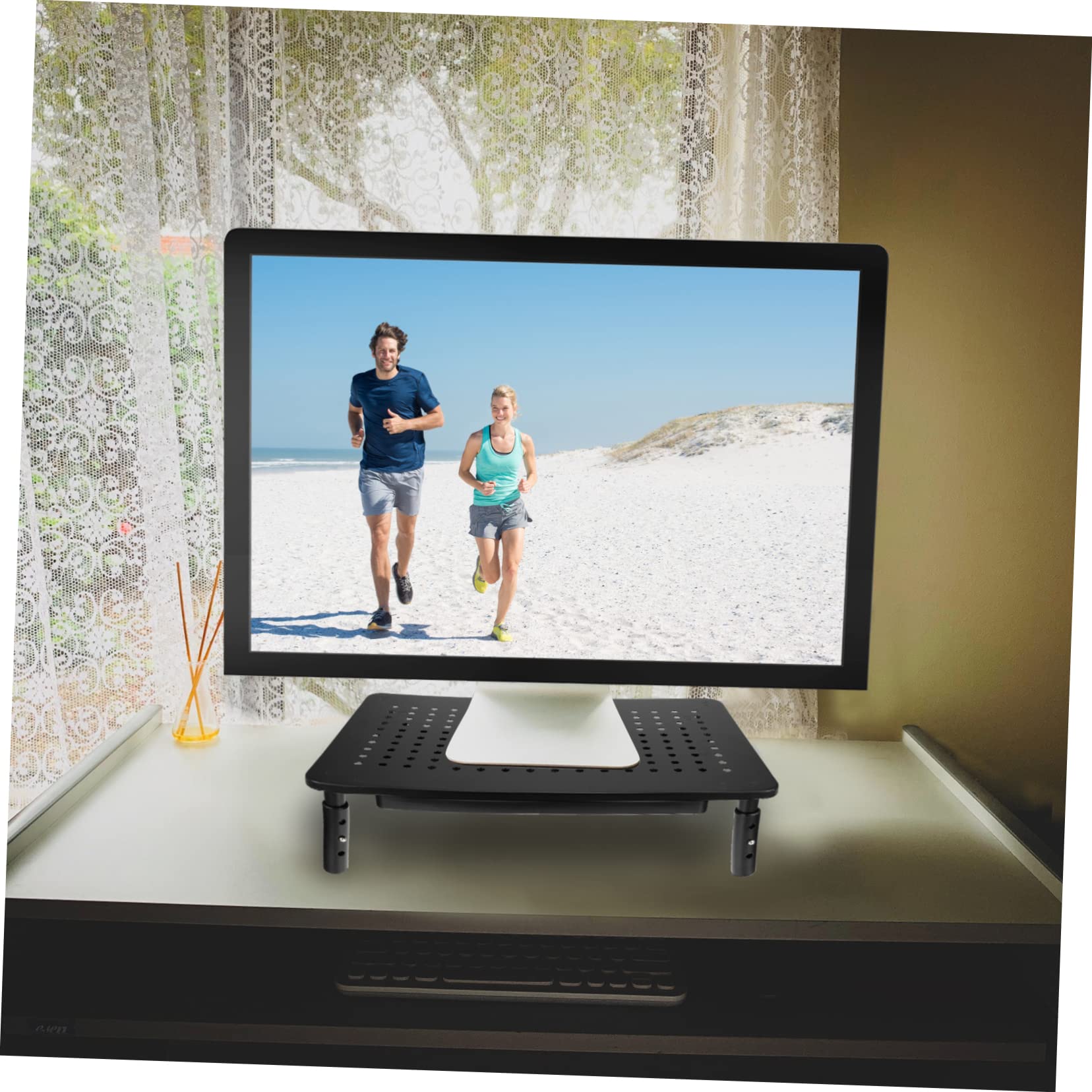 Tofficu 1 Stück Monitor Riser Rack mit Höhenstufen Höhenverstellbare Halterung für Computerbildschirme Metallstruktur Platzsparendes Design zur Verbesserung der Ergonomie Am Arbeitsplatz