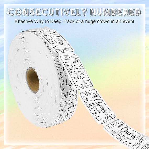TaoBary 1000 Pcs Drink Raffle Tickets White 2x1 Single Roll,1 Roll