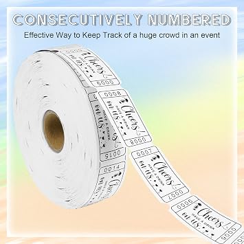 TaoBary 1000 Pcs Drink Raffle Tickets White 2x1 Single Roll,1 Roll