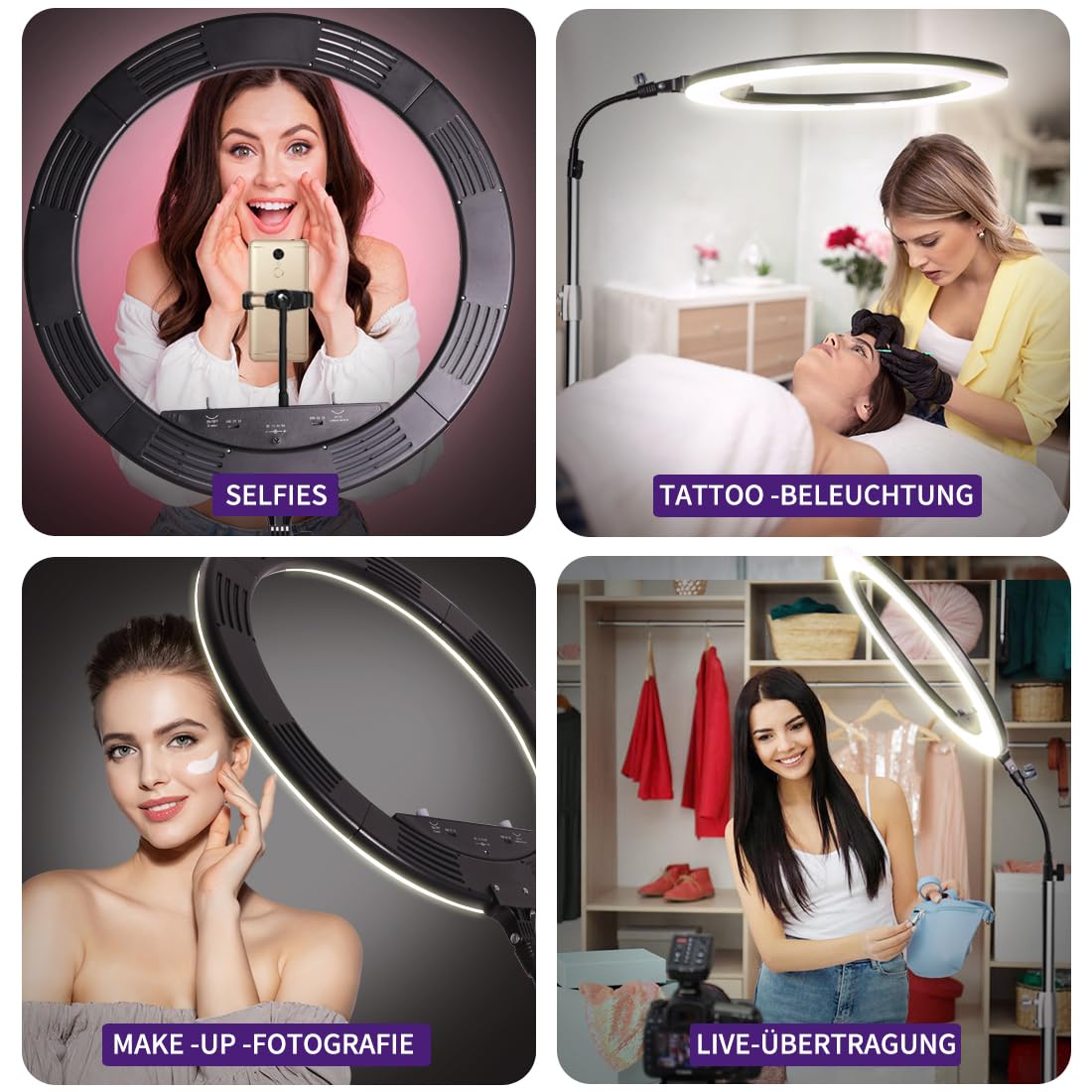 25 Zoll 75W Dimmbare zweifarbige LED-Ringlicht mit 70,87 Zoll Edelstahl-Schwerlastfotografie-Lichtständer, Schlauch, geeignet für Make-up, Selfies, YouTube, Augenbrauen, Tätowierungen,Wimpern
